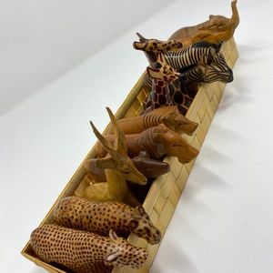 Hand Carved Wooden Safari Animal Napkin Rings (12)